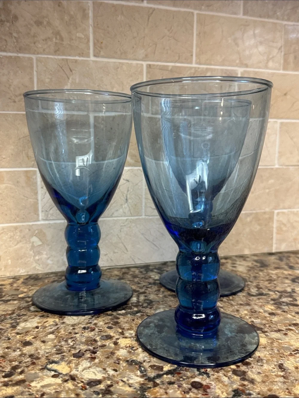 Vintage 90s Cobalt Blue Bubble Stemmed Wine Glasses - Postmodern Memphis Style
